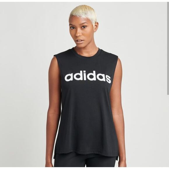 Adidas Lin Sol Black White Workout Athleisure Activewear Tank Size Medium - Picture 1 of 7